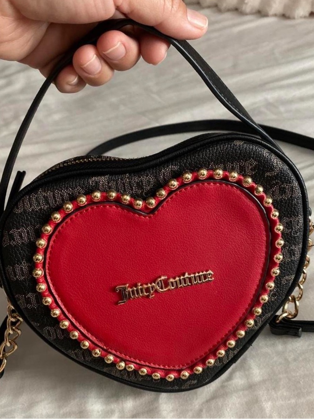Juicy Couture Black and Red Heart Crossbody Mini Bag